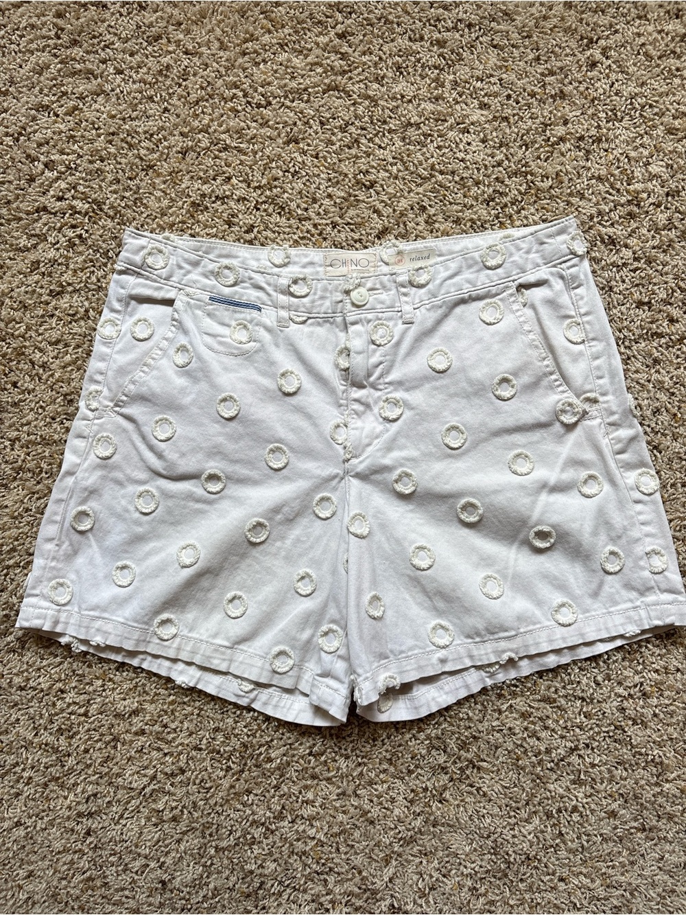 Anthropologie Chino Relaxed White Dot Shorts Sz 31